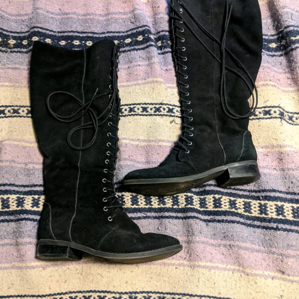 Wide Calf Suede Laced Boots